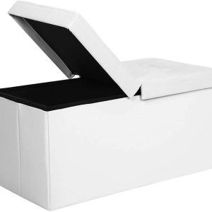 Förvaringsbänk med sittplats i vitt läder, 76 x 38 x 38 cm