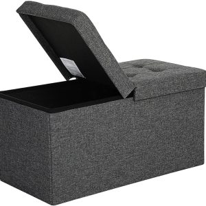 Fällbar Förvaringsbänk med Tygklädsel – 80 L Kapacitet, Mörkgrå
