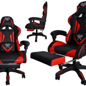 Ergonomisk Gamingstol i Konstläder med Justerbart Stöd – Perfekt för Gaming och Arbete