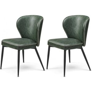 Eleganta Matstolar från EKHO Collection – Skogsgrön, PU-Läder med Böjd Rygg och Avsmalnande Ben