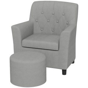 Barnfåtölj och Pall i Grå – Tvådelat Set för Komfort och Stil för de Små