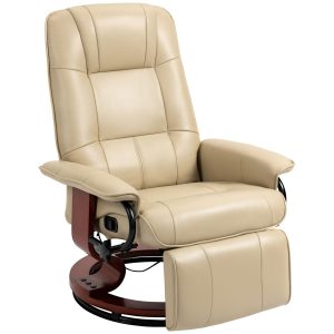 Elegant Reclinerfåtölj i Beige Konstläder med 360° Rotation och Lutningsfunktion