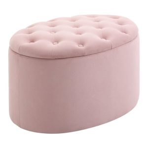 Elegant Oval Förvaringspall i Sammet – Rosa 71 x 52 x 42 cm