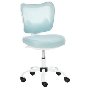 Ergonomisk och Justerbar Kontorsstol i Vit och Ljusblå Mesh med Svankstöd