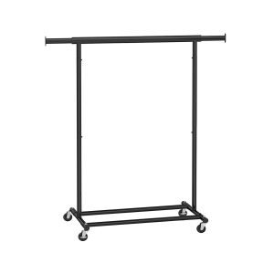 Svart rullbar klädställning med expanderbar klädstång i metall, 90 kg maxbelastning