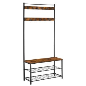 Klädställ för hall med bänk och skoförvaring – 32 x 85 x 175 cm, vintage brun