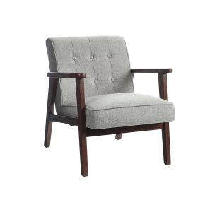 Elegant Skandi Fåtölj med Naturlig Träram och Tjock Vaddering