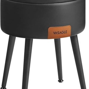 Pall och Fotstöd med Förvaring – Svart Konstläder – Sminkpall