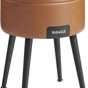 Mångsidig Förvaringspall i Karamellbrunt PU-läder – Perfekt för Sminkbord, Fotstöd och Sidobord