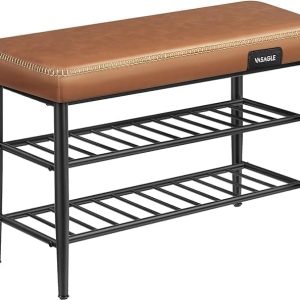 Robust Skobänk med Förvaring och Bekväm Vadderad Sits – Brun