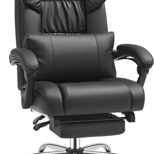 Ergonomisk Kontorsstol i PU-läder med Justerbart Fotstöd och Ländkudde