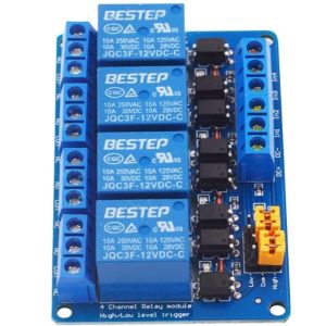 Relä 12V 4-kanals med hög/låg nivåstyrning