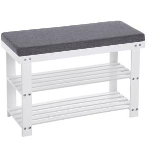 Bambu Bänk med Vadderad Sits, Vit/Grå 71 x 29 x 49 cm