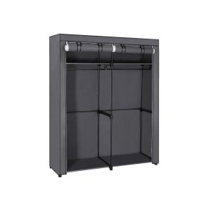 Garderob i tyg med två klädstänger, 140 × 43 × 174 cm, grå