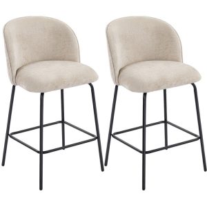 Barstolar 2-pack Beige Chenille med Ryggstöd – Sitthöjd 68 cm