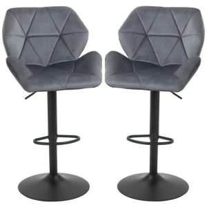 Barstolar 2-pack i Sammet – Justerbar Höjd med Ryggstöd & Fotstöd