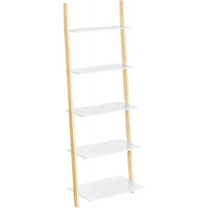 Förvaringshylla i stegsform – 5 våningar, mattvit/naturlig 171x60x35 cm