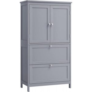 Förvaringsskåp 60 × 30 × 110 cm med skåp + 2 stora lådor – grå