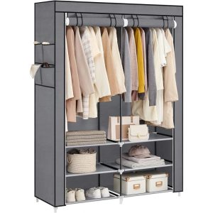 Garderob i Tyg med Dubbel Klädstång – Ljusgrå, 127 × 45 × 176 cm