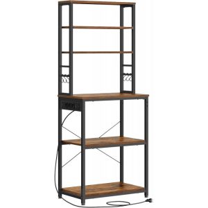 Hög förvaringshylla för kök med bänk, mikrofack och integrerat uttag – 60 × 40 × 167 cm, vintage brun/svart