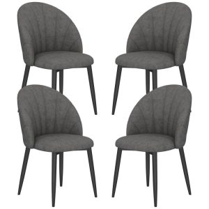 Matstolar 4-pack Mörkgrå Sammet med Svarta Stålben