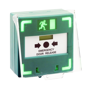 Nödöppningsknapp / larmknapp Grön med LED, Summer samt 3 Reläer NC/C/NO  (Återställ. via nyckel  ingår)