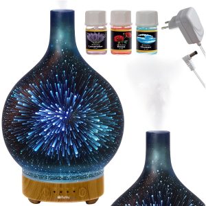 Aroma Diffuser & Luftfuktare 200 ml med 14 LED-nyanser, Timer och 3 Medföljande Doftoljor
