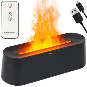 Aroma Diffuser & Luftfuktare 250 ml med Realistisk LED-Flammeffekt, Timer och Fjärrkontroll Svart