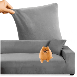 Sofföverdrag 145–185 cm – elastisk & vattentät velour i grå, universell passform