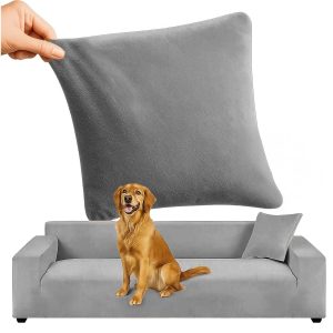 Elastiskt hörnsofföverdrag i grå velour – vattentätt, passar 190–230 cm