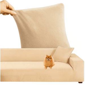 Sofföverdrag 145–185 cm – elastisk, vattentät velour i beige, universell passform