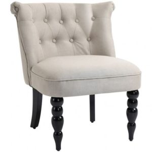 Vintagefåtölj med Knappdesign och Svängt Ryggstöd – Beige, Linneöverdrag, Hög Stabilitet