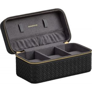 Resefodral för 3 klockor med 3 fack – RONNE Collection, läder i bläcksvart och skiffergrått foder