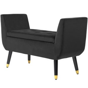 Elegant Förvaringsbänk i Svart Sammet med Guldben och Vintagekänsla
