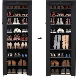 Skoförvaring i Svart Tyg med Dörr – 27 par, 160 cm Hög