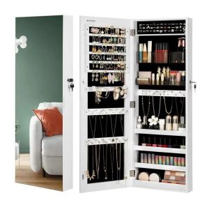 Smyckesskåp med spegel och förvaring – dörr/vägg, 37,5 × 9,7 × 108 cm