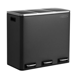 Svart pedalhink för sortering i rostfritt stål – 54 L (3 × 18 L)