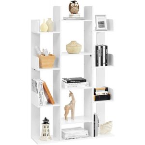 Bokhylla med 13 fack i träd-design 86 × 25 × 140 cm Vit