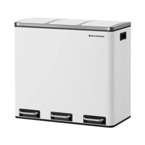 Vit pedalhink för sortering i rostfritt stål – 54 L (3 × 18 L)