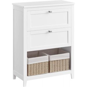 Vitt badrumsskåp med 2 lådor + 2 rottingkorgar, 60 × 30 × 80 cm