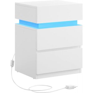 Vitt sängbord med integrerad belysning – 35 × 40 × 55 cm